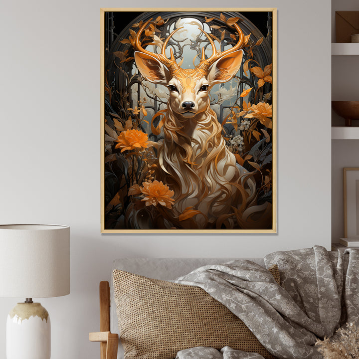 Floral Deer portrait beauty - Deer Landscape Wall Decor