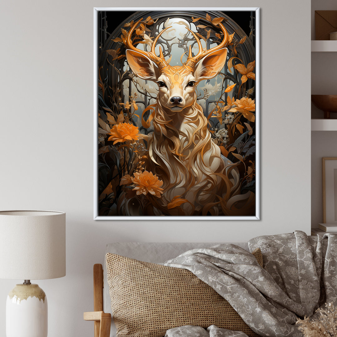 Floral Deer portrait beauty - Deer Landscape Wall Decor