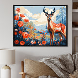 Red and blue Deer in forest - Deer Landscape Wall Art Prints