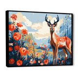 Red and blue Deer in forest - Deer Landscape Wall Art Prints