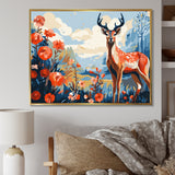 Red and blue Deer in forest - Deer Landscape Wall Art Prints