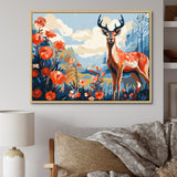 Red and blue Deer in forest - Deer Landscape Wall Art Prints