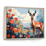 Red and blue Deer in forest - Deer Landscape Wall Art Prints