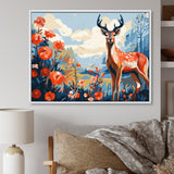 Red and blue Deer in forest - Deer Landscape Wall Art Prints