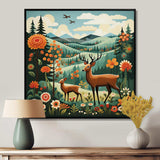 Orange and green Deer family wood serenity  - Animals Canvas Wall Art