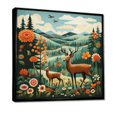 Orange and green Deer family wood serenity  - Animals Canvas Wall Art