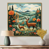 Orange and green Deer family wood serenity  - Animals Canvas Wall Art