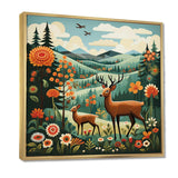 Orange and green Deer family wood serenity  - Animals Canvas Wall Art