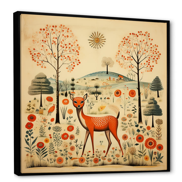 Vintage orange and green Deer pattern - Deer Living Room Wall Art