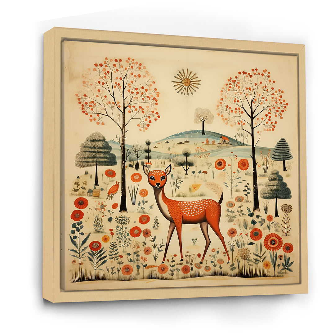 Vintage orange and green Deer pattern - Deer Living Room Wall Art
