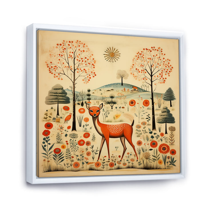 Vintage orange and green Deer pattern - Deer Living Room Wall Art