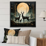 Wondering night deer family elegance - Deer Landscape Canvas Wall Art