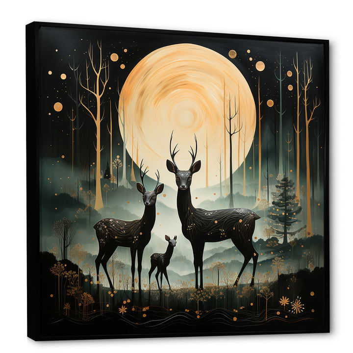 Wondering night deer family elegance - Deer Landscape Canvas Wall Art
