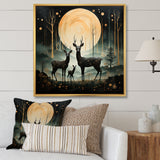 Wondering night deer family elegance - Deer Landscape Canvas Wall Art