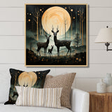 Wondering night deer family elegance - Deer Landscape Canvas Wall Art