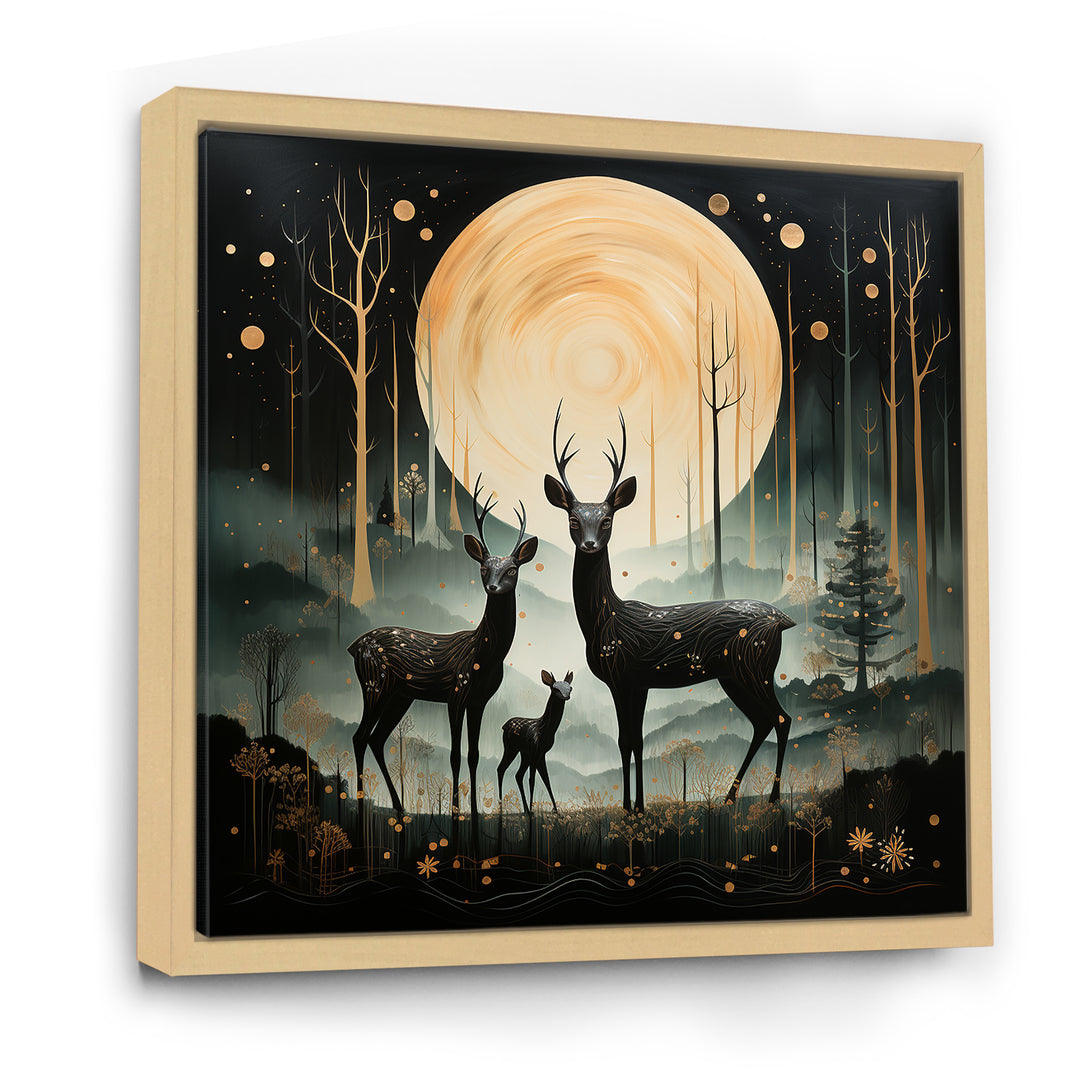Wondering night deer family elegance - Deer Landscape Canvas Wall Art