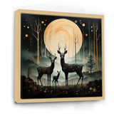 Wondering night deer family elegance - Deer Landscape Canvas Wall Art