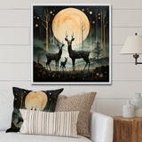 Wondering night deer family elegance - Deer Landscape Canvas Wall Art