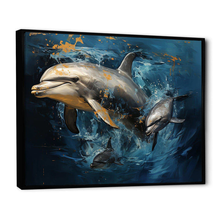 Blue Dancing Dolphines IV - Animals Canvas Wall Art
