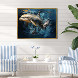 Blue Dancing Dolphines IV - Animals Canvas Wall Art