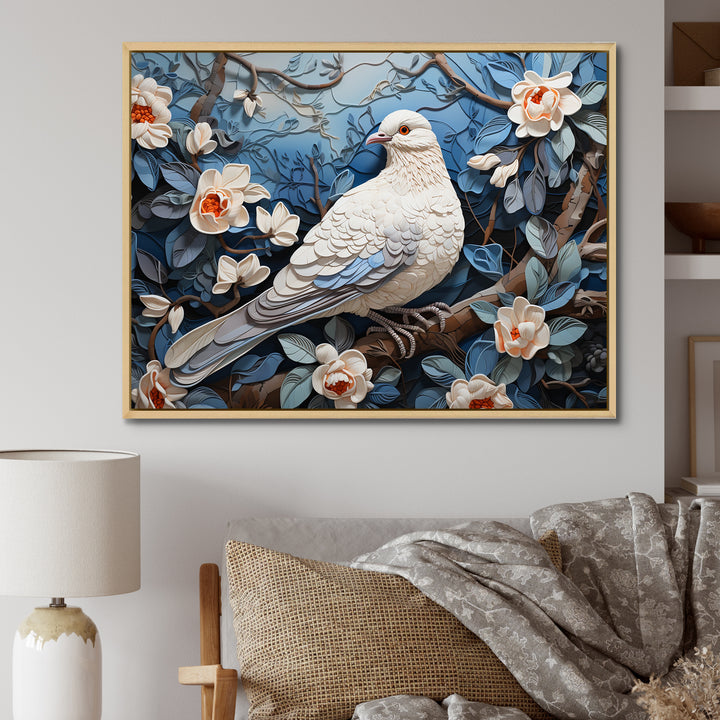 White and blue dove floral Springtime - Dove Bedroom Wall Art