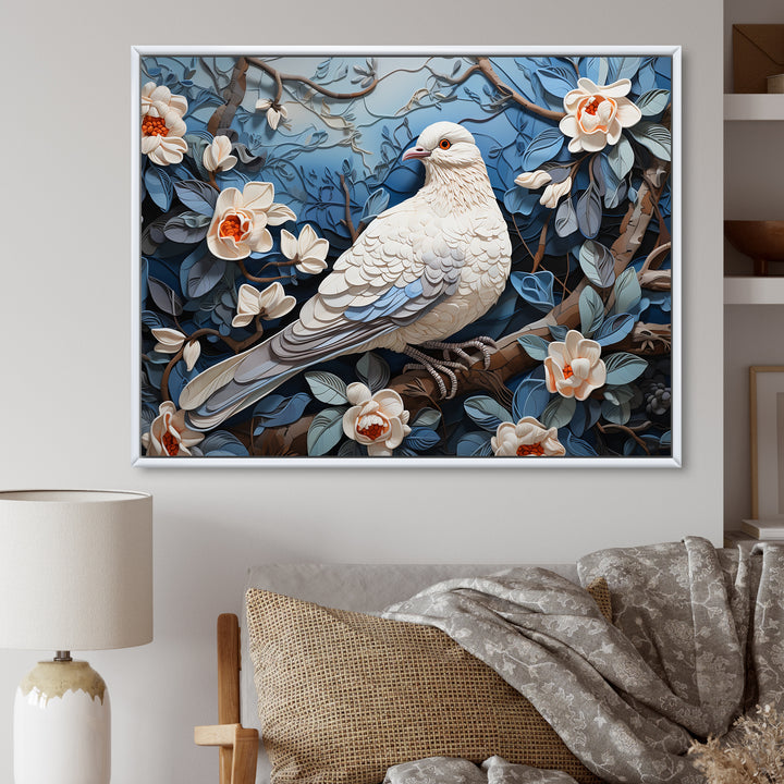 White and blue dove floral Springtime - Dove Bedroom Wall Art