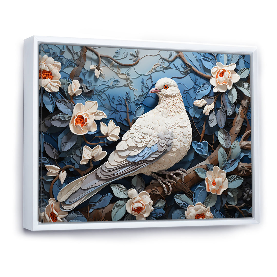 White and blue dove floral Springtime - Dove Bedroom Wall Art
