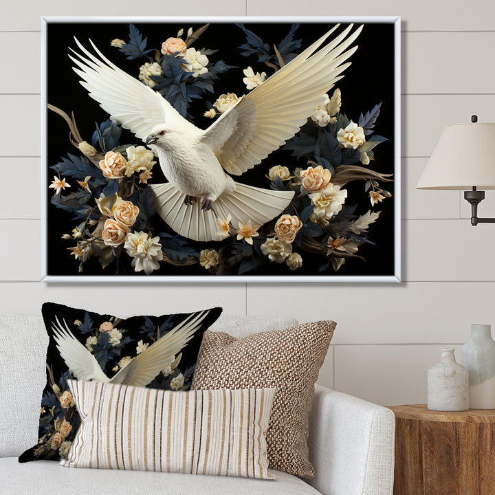 Springtime floral dove - Dove Canvas Wall Art
