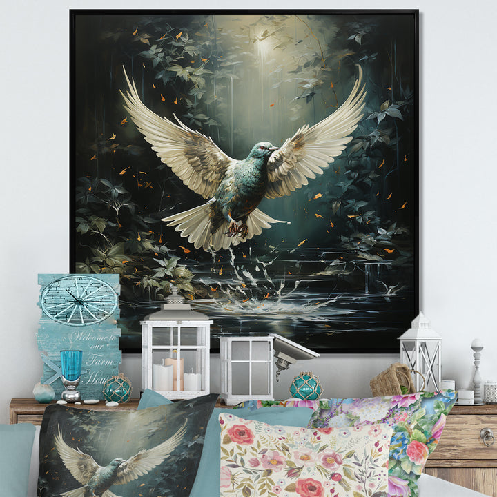 Green and white Dove take off harmony - Dove Wall Decor