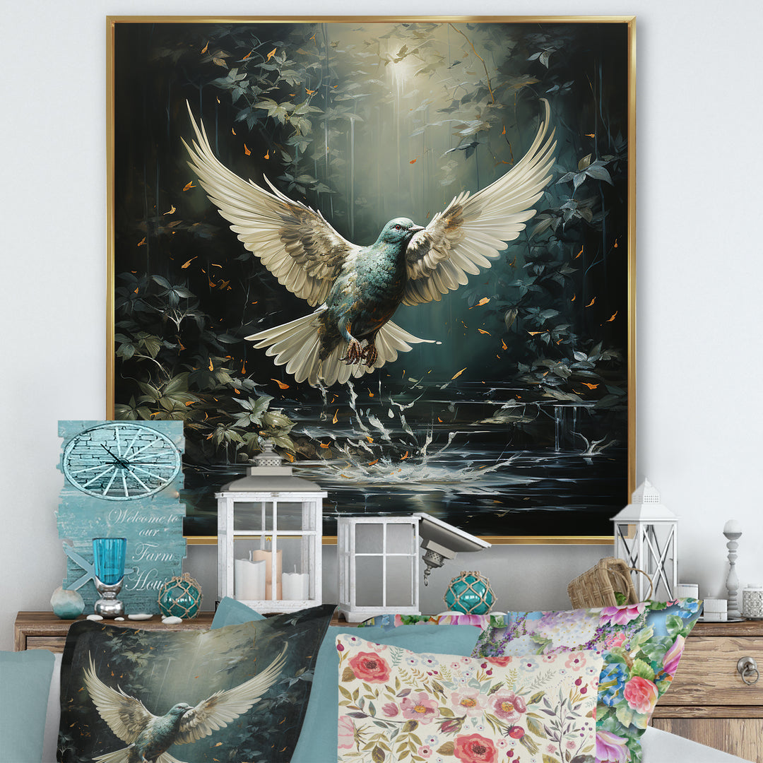 Green and white Dove take off harmony - Dove Wall Decor