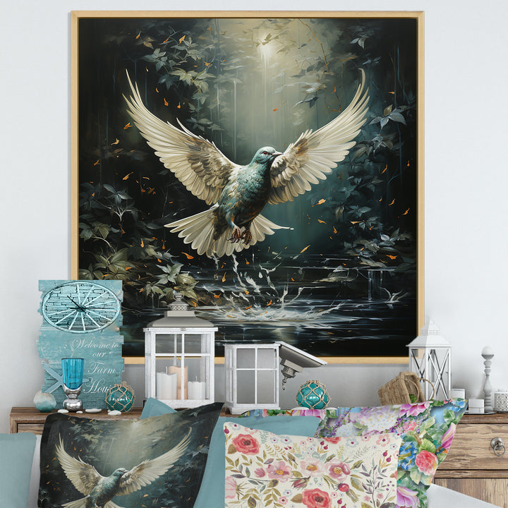 Green and white Dove take off harmony - Dove Wall Decor