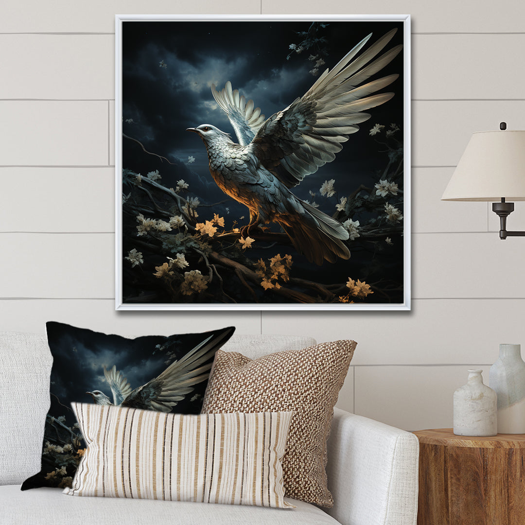 Blue and white Dove take off harmony - Dove Wall Art Prints