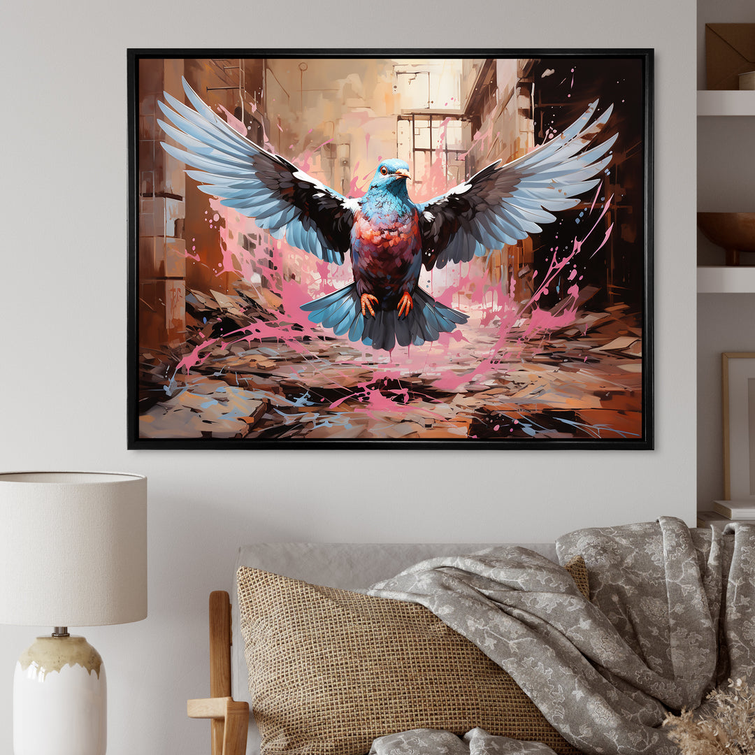 Blue and pink Pigeon in Flight - Pink Pigeon Wall Art
