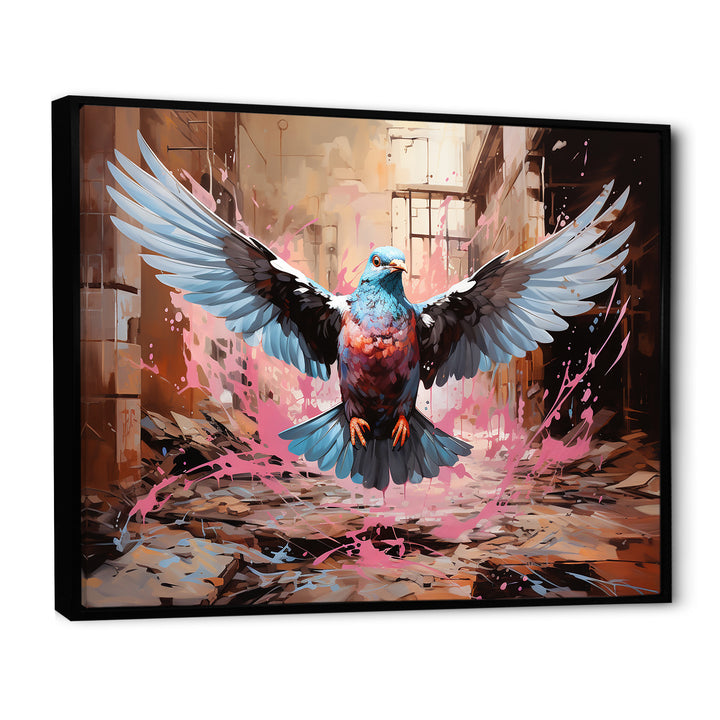 Blue and pink Pigeon in Flight - Pink Pigeon Wall Art