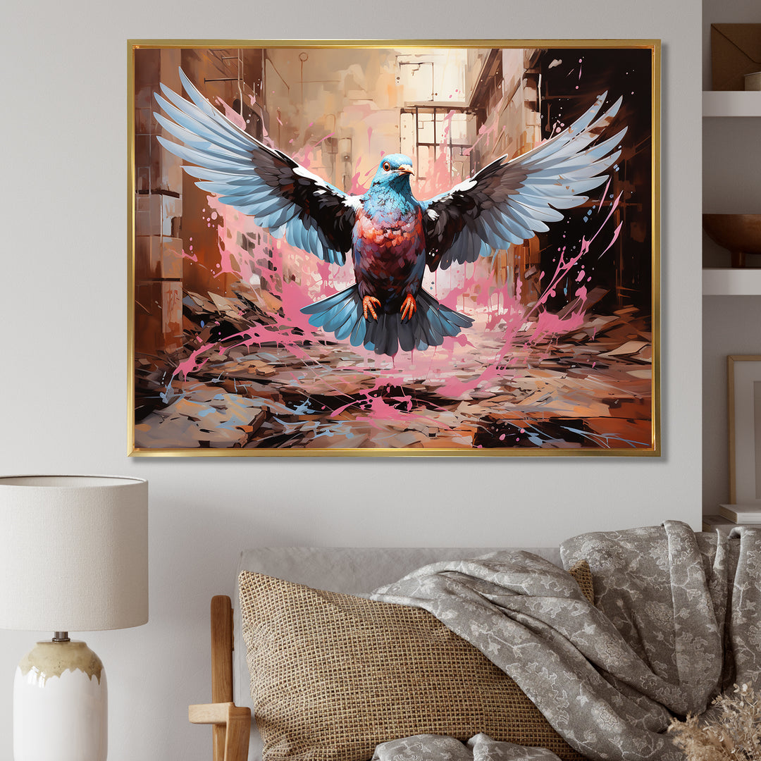 Blue and pink Pigeon in Flight - Pink Pigeon Wall Art