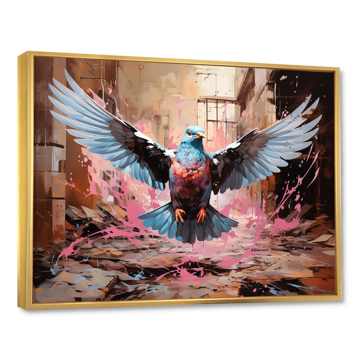 Blue and pink Pigeon in Flight - Pink Pigeon Wall Art