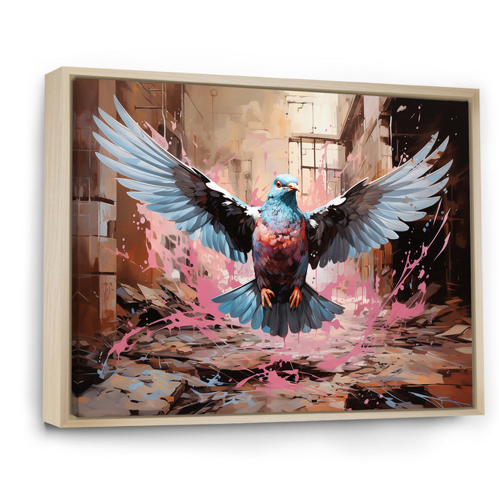 Blue and pink Pigeon in Flight - Pink Pigeon Wall Art