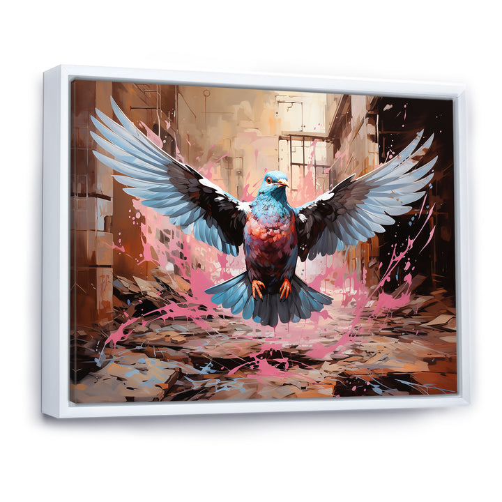 Blue and pink Pigeon in Flight - Pink Pigeon Wall Art
