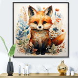 Nursery Fox Portrait blooms - Animals Canvas Wall Art