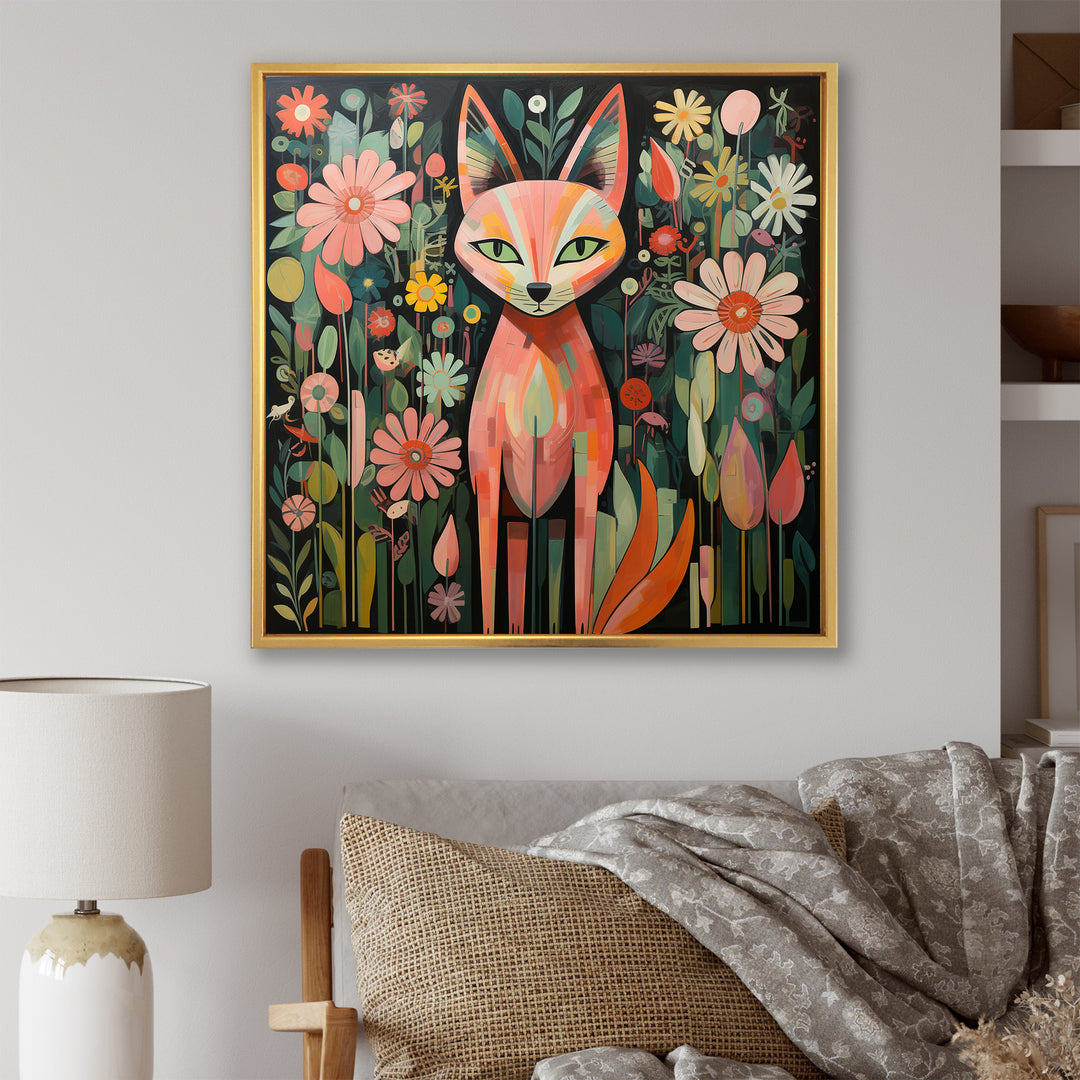 Pink and green fox in matisse style - Fox Wall Art Prints