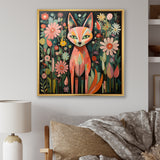 Pink and green fox in matisse style - Fox Wall Art Prints