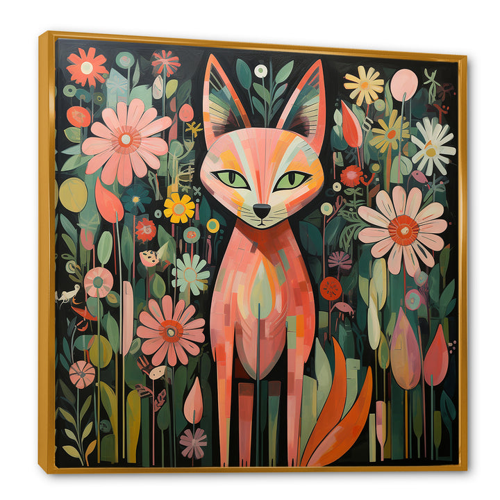 Pink and green fox in matisse style - Fox Wall Art Prints