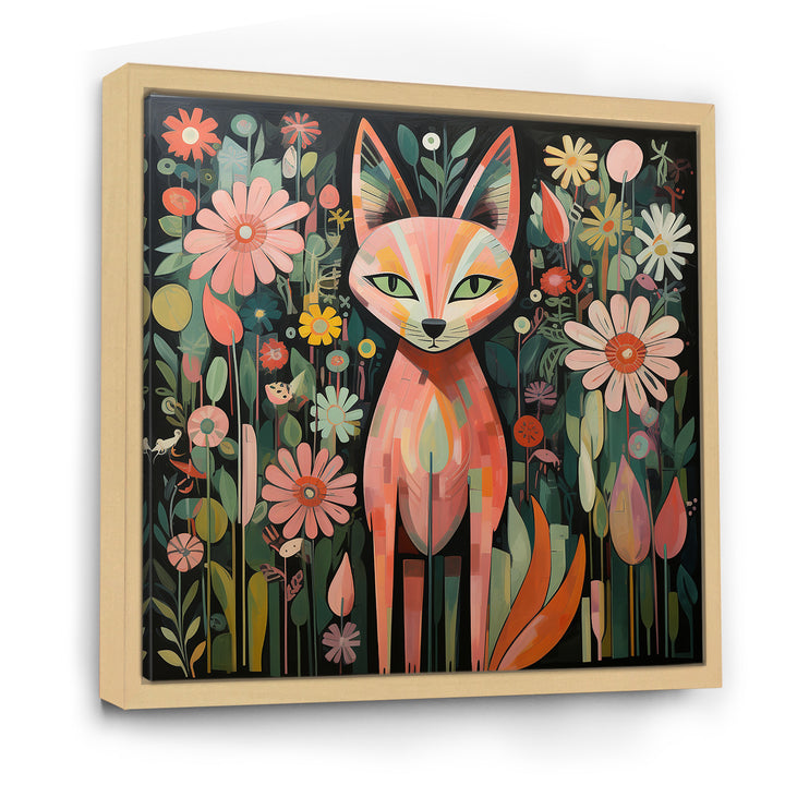 Pink and green fox in matisse style - Fox Wall Art Prints