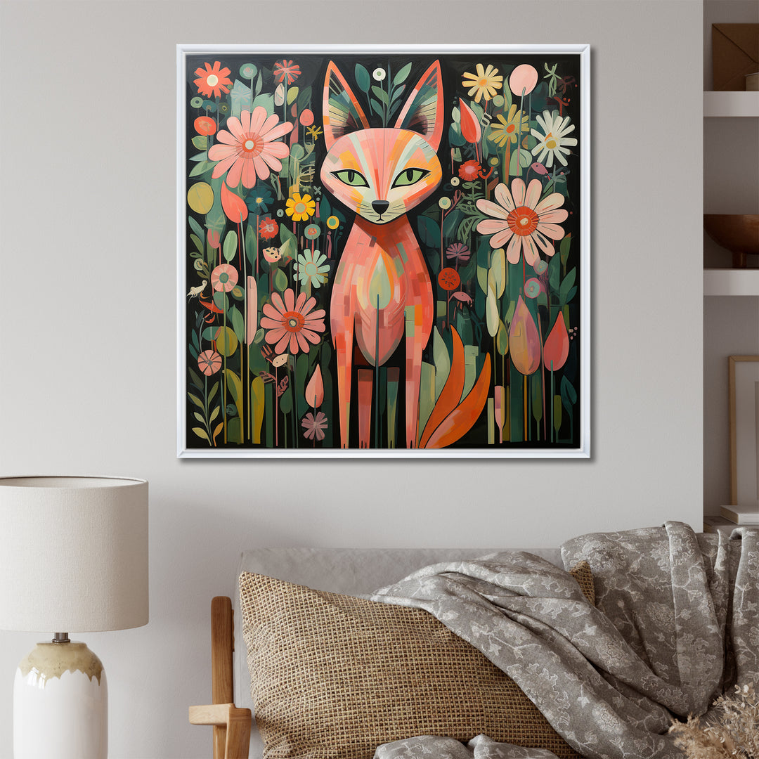 Pink and green fox in matisse style - Fox Wall Art Prints