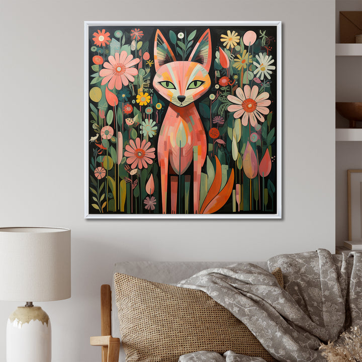 Pink and green fox in matisse style - Fox Wall Art Prints