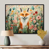 Orange and pink Fox in mattise style IV - Animals Canvas Wall Art