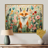 Orange and pink Fox in mattise style IV - Animals Canvas Wall Art