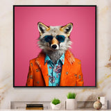Orange and pink suited up fox fashion - Fox Large Canvas Wall Art