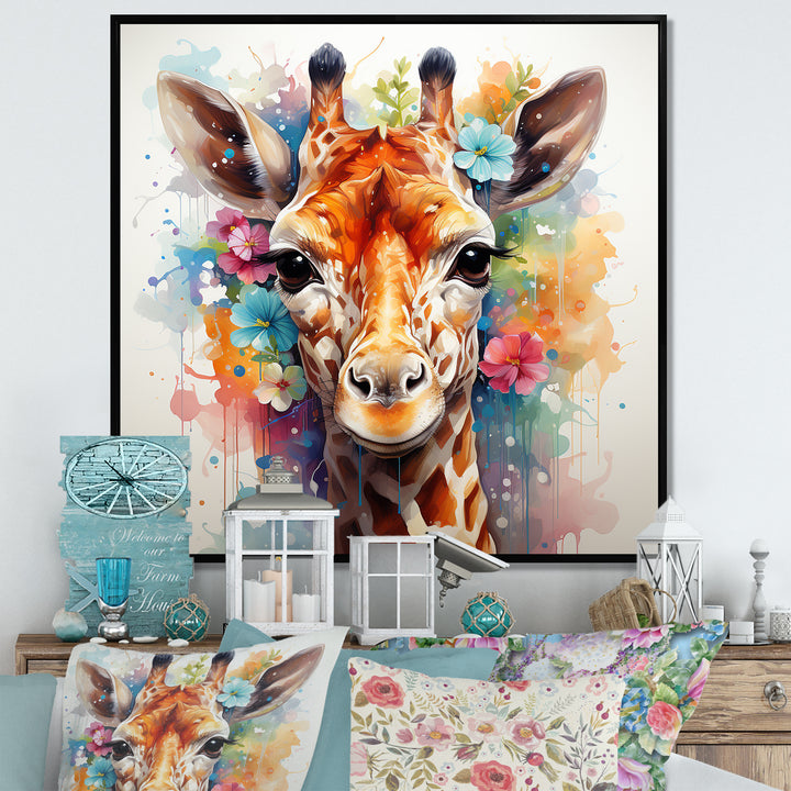 Colorful floral Giraffe Portrait - Giraffe Wall Art Prints