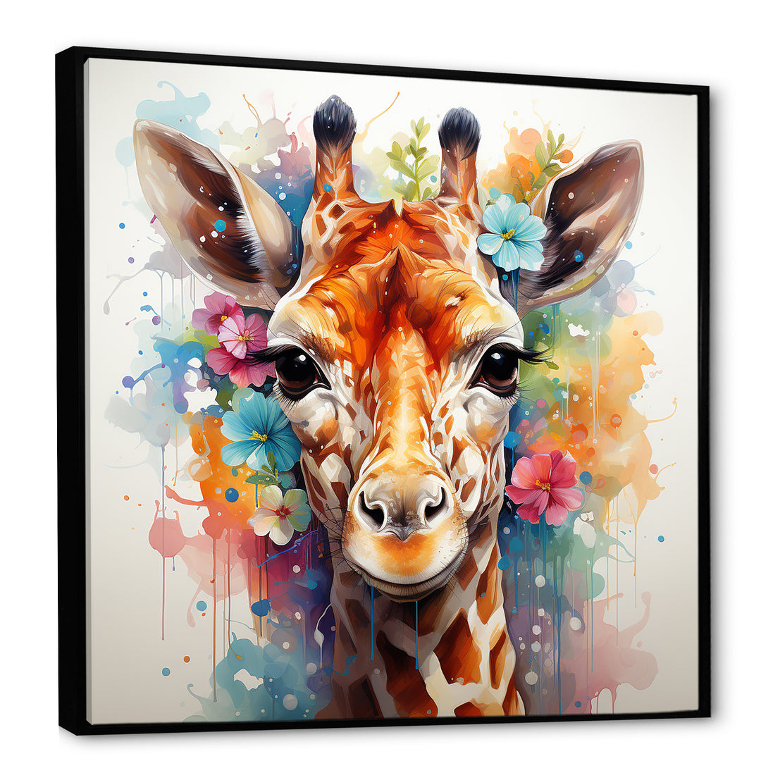 Colorful floral Giraffe Portrait - Giraffe Wall Art Prints